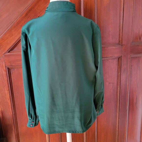 Vintage Pendleton Petite Womens Green Long Sleeve Blouse With High Neck & Button - Picture 3 of 5